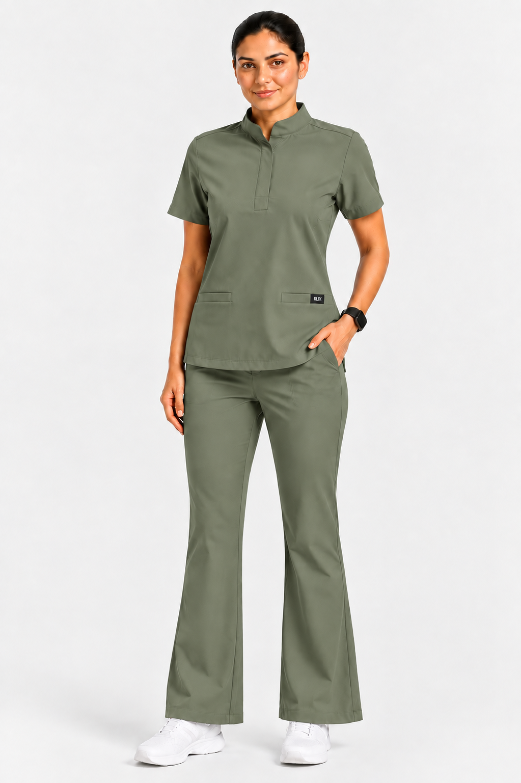 RUIX Mandarin scrub top with Flare™ pant set for women