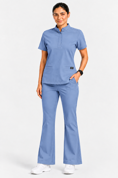 RUIX Mandarin scrub top with Flare™ pant set for women