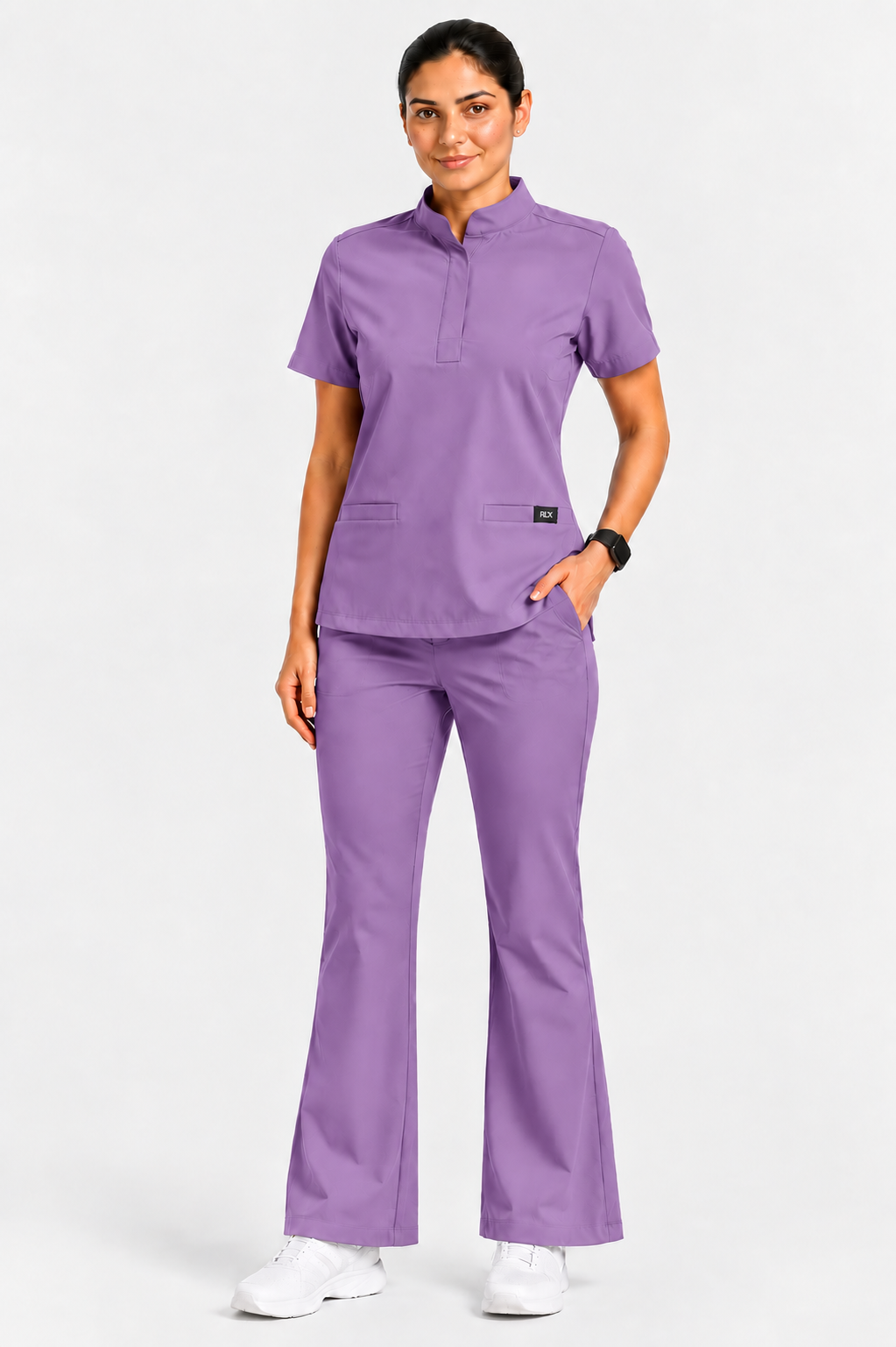 RUIX Mandarin scrub top with Flare™ pant set for women