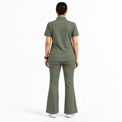 RUIX Mandarin scrub top with Flare™ pant set for women