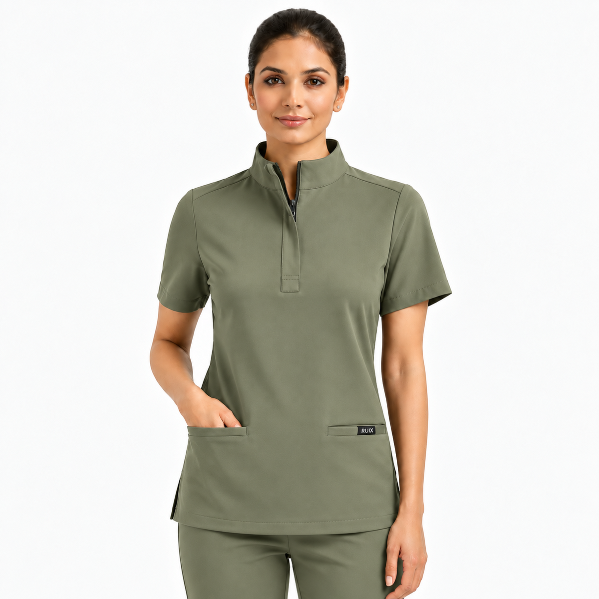 RUIX MOCK neck Zip Scrub Top For Women