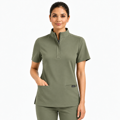 RUIX MOCK neck Zip Scrub Top For Women