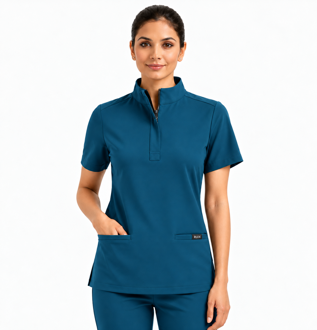 RUIX MOCK neck Zip Scrub Top For Women