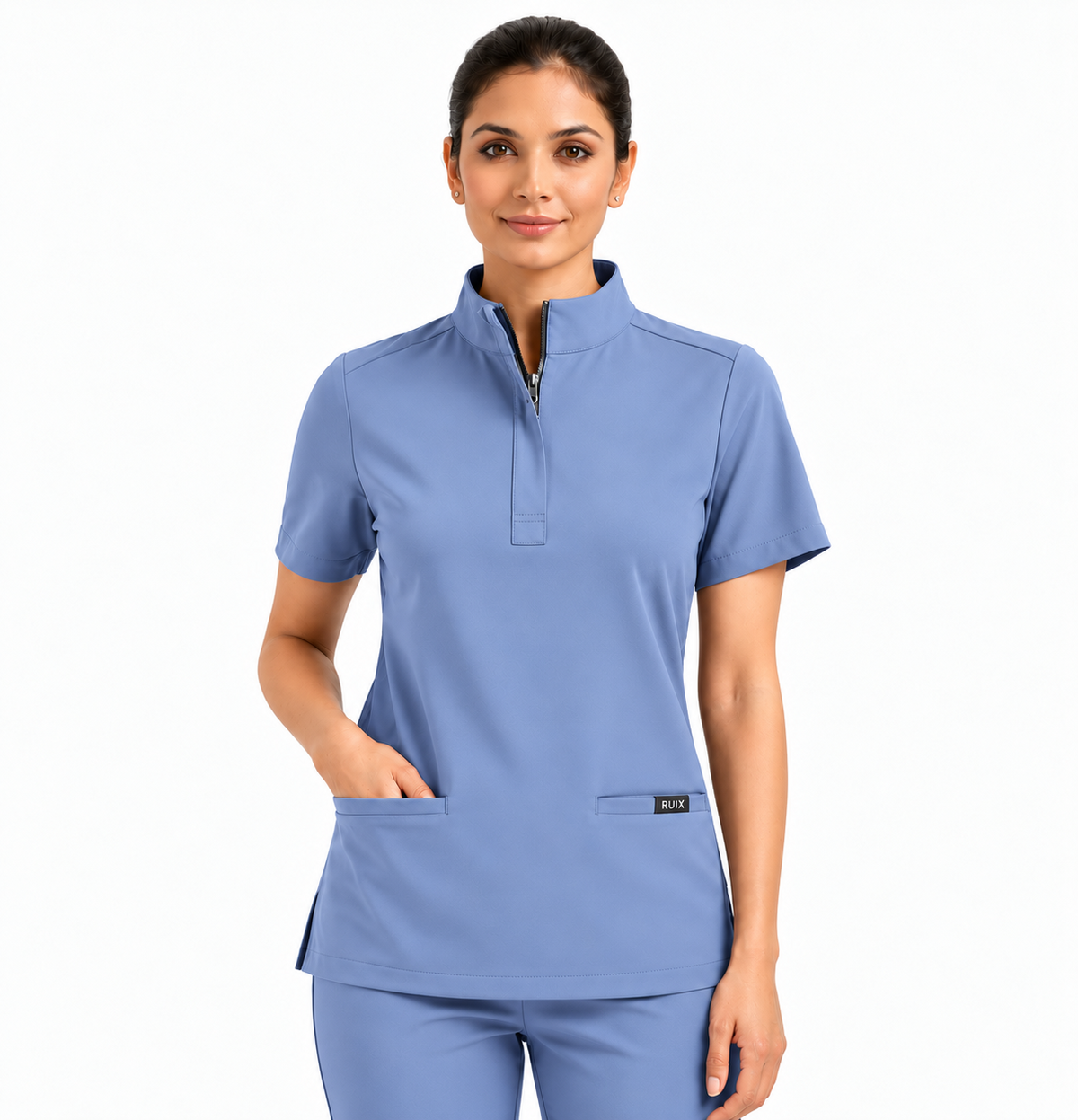 RUIX MOCK neck Zip Scrub Top For Women