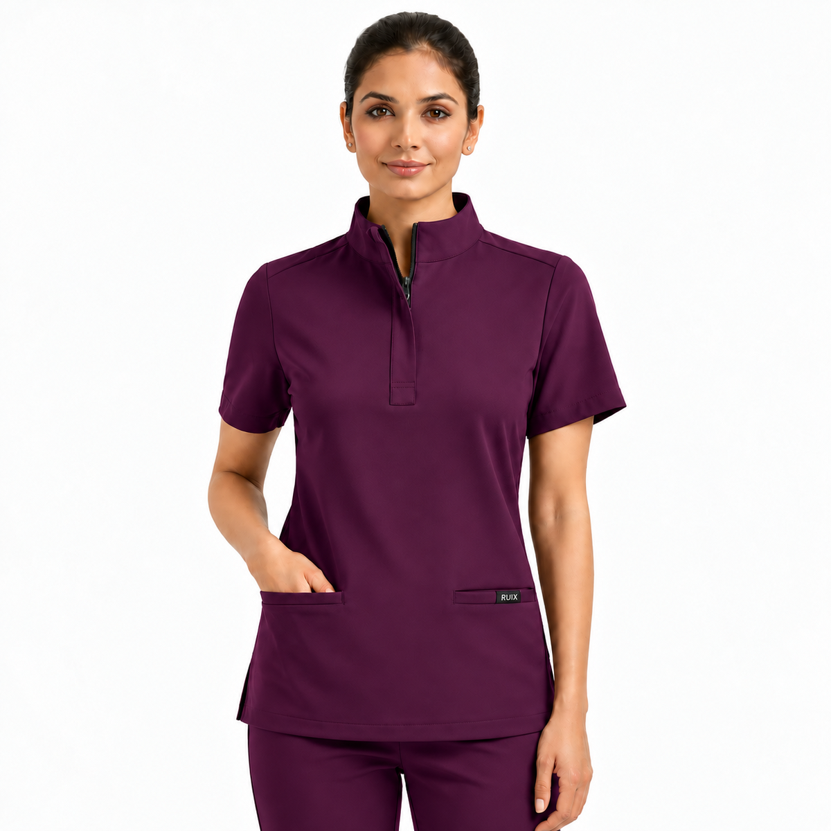 RUIX MOCK neck Zip Scrub Top For Women