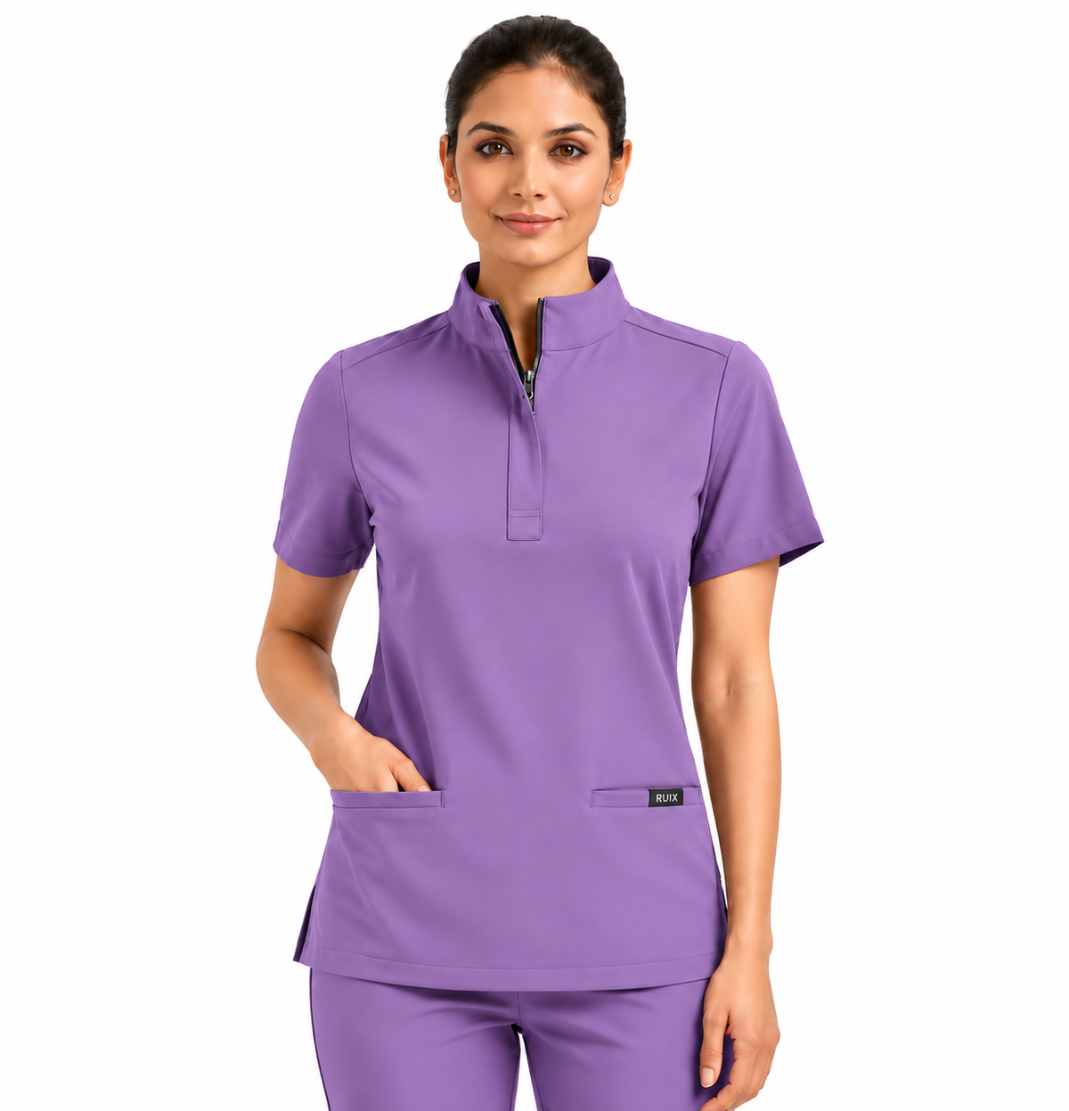 RUIX MOCK neck Zip Scrub Top For Women