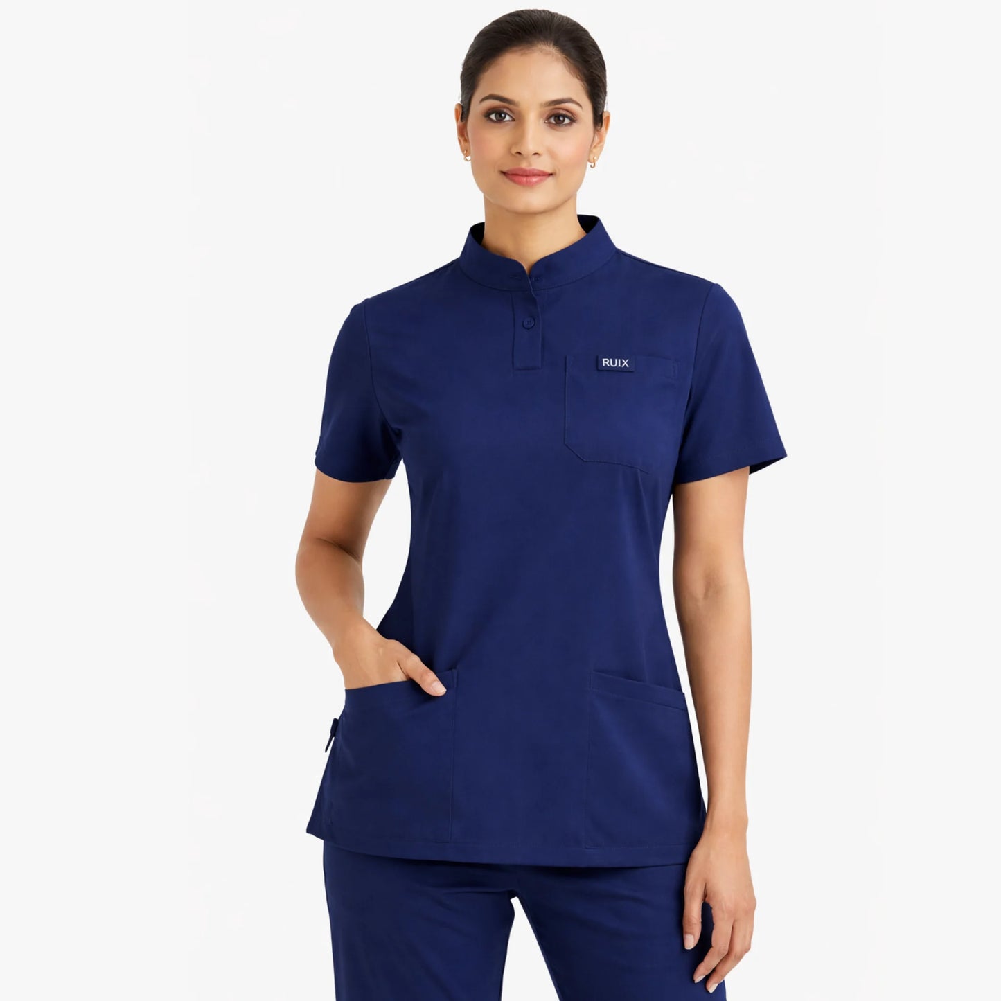 RUIX Sculpt Mandarin Collar Scrub Top For Womens