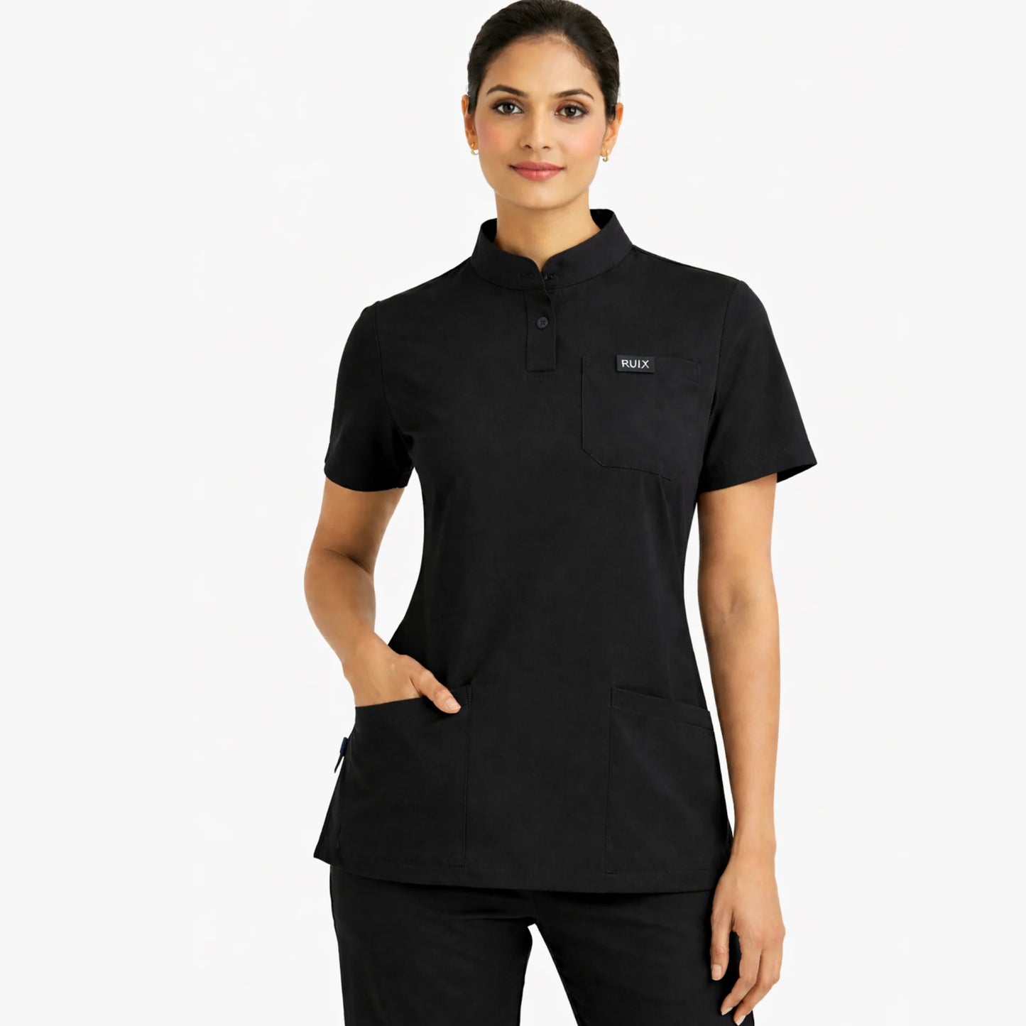 RUIX Sculpt Mandarin Collar Scrub Top For Womens
