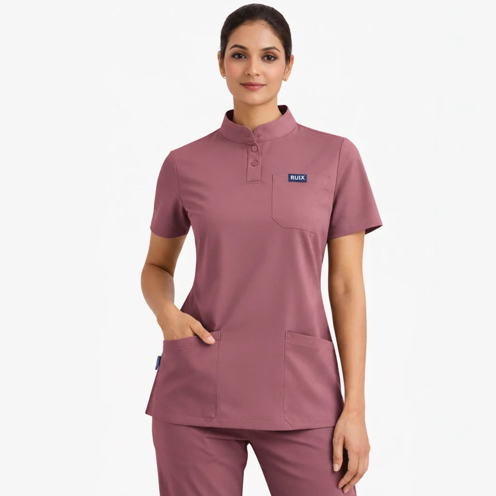 RUIX Sculpt Mandarin Collar Scrub Top For Womens
