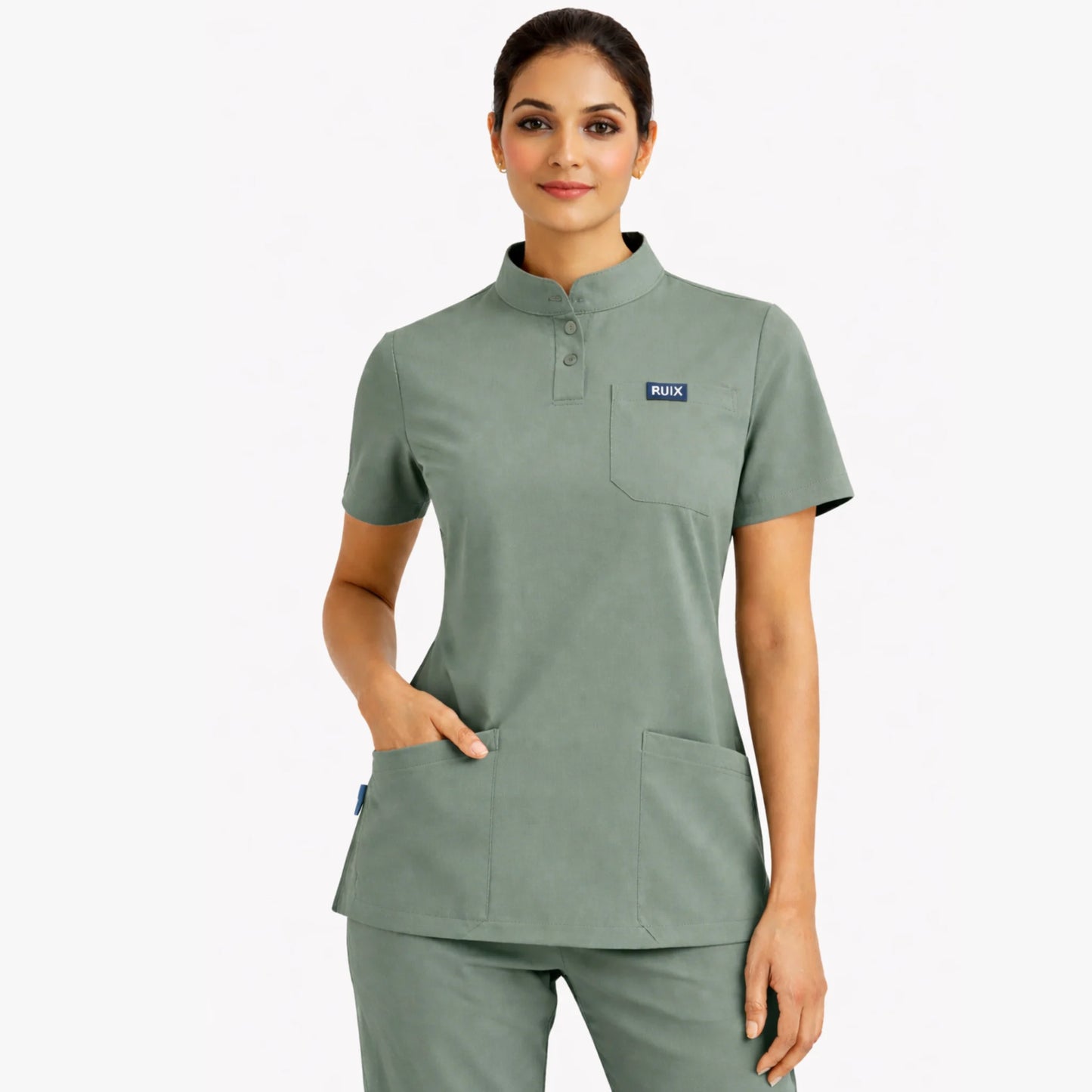 RUIX Sculpt Mandarin Collar Scrub Top For Womens