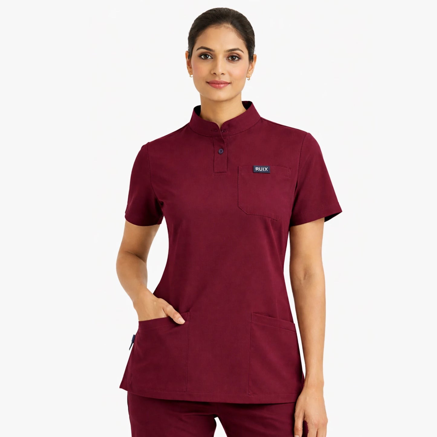 RUIX Sculpt Mandarin Collar Scrub Top For Womens