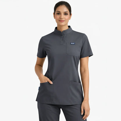 RUIX Sculpt Mandarin Collar Scrub Top For Womens
